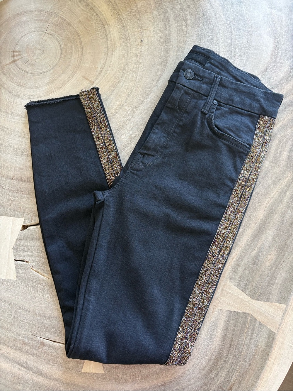 Mother Black High Waisted Looker Ankle Fray Guilty Flash 26